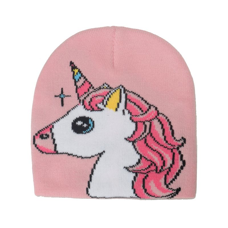 Fashion Pink Unicorn Jacquard Knitted Children's Beanie