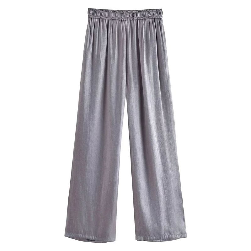 Fashion Grey Woven Gold Foil Pleated Wide-leg Trousers