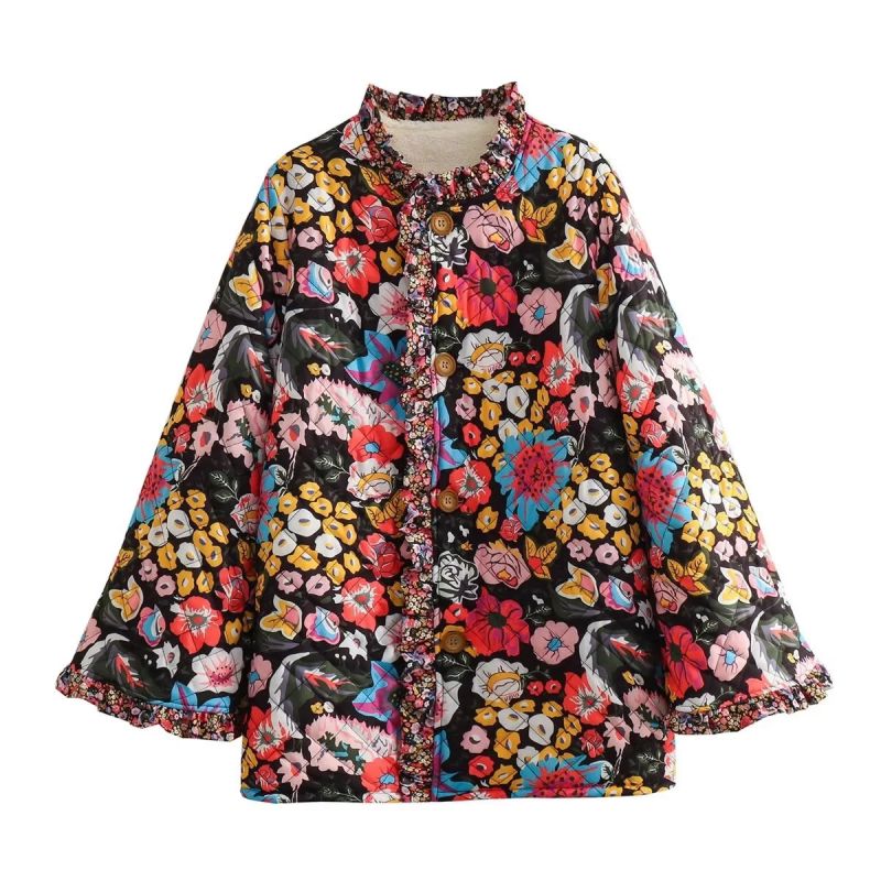 Fashion Color Woven Printed Stand Collar Jacket  Woven