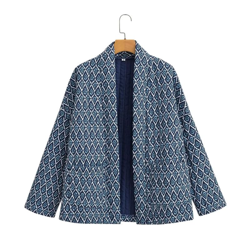 Fashion Blue Woven Printed Jacket  Woven