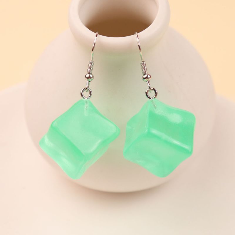 Fashion Luminous Green Luminous Three-dimensional Square Ice Cube Earrings