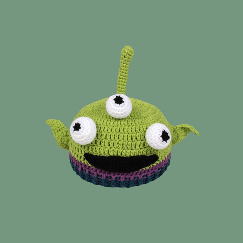Fashion Children's Green Hat-three-eyed Monster Cartoon Knitted Monster Children's Beanie Hat
