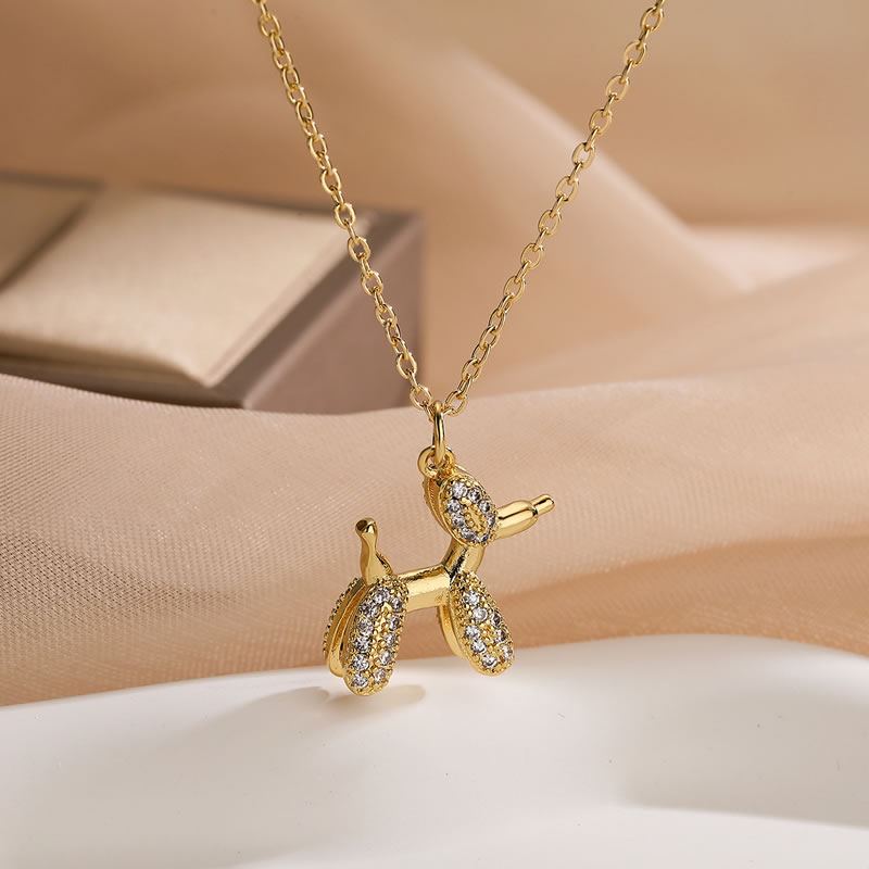 Fashion Balloon Dog Gold Plated Copper Puppy Necklace With Zirconium