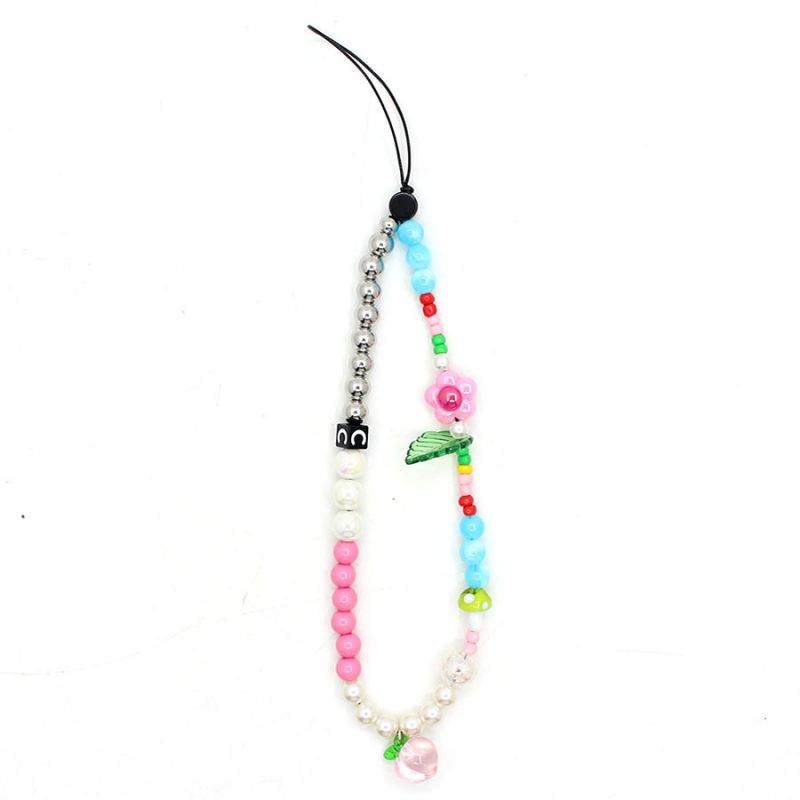 Fashion Lanyard Style Alloy Geometric Beaded Flowers And Leaves Mobile Phone Chain