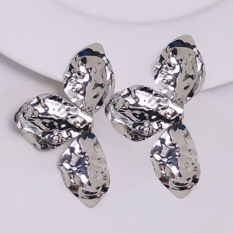 Fashion Silver Alloy Geometric Irregular Petal Earrings