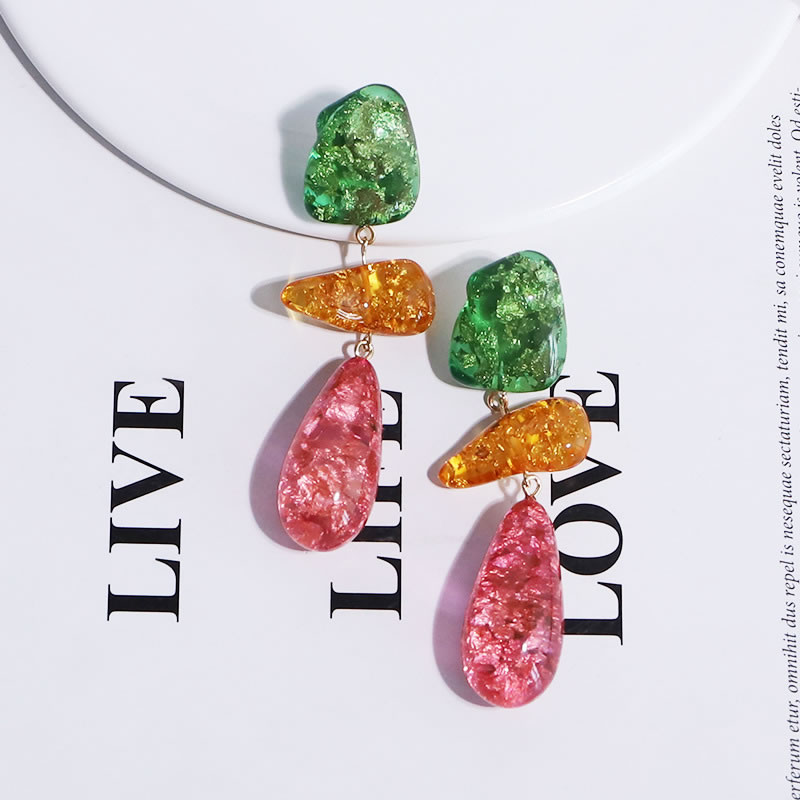 Fashion Color Alloy Geometric Special-shaped Resin Earrings