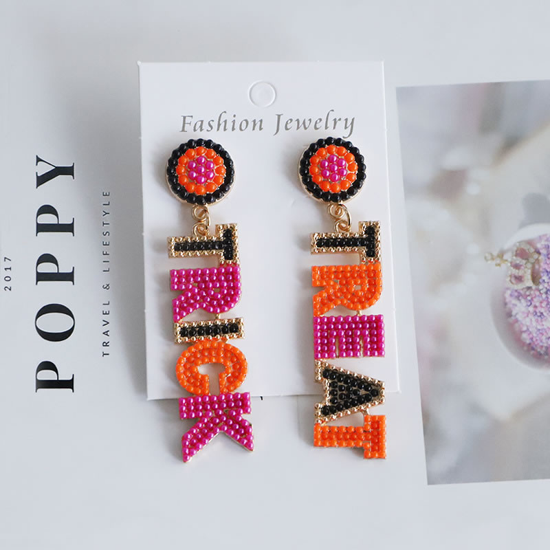 Fashion Black Alloy Colorful Rice Beads Letter Earrings