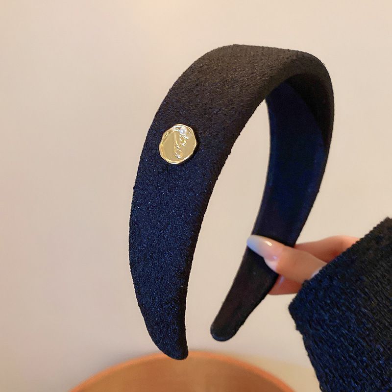 Fashion Hairband-black Round Alloy Oval Braided Headband