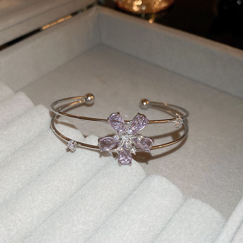 Fashion Bracelet-purple Geometric Zirconium Flower Double Layer Bracelet
