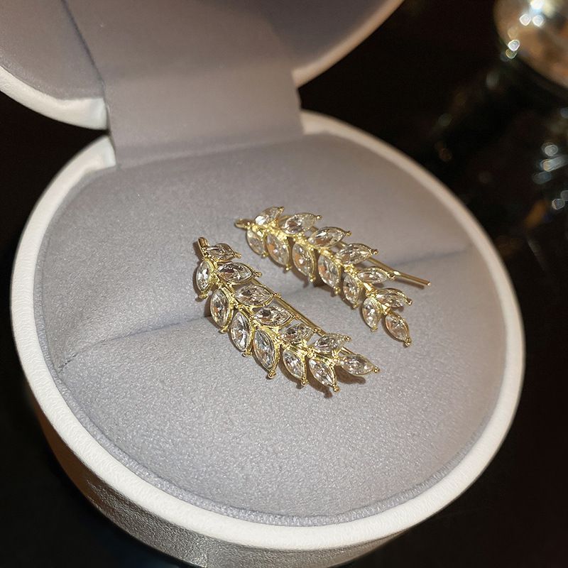 Fashion Ear Clip-gold Alloy Diamond-encrusted Wheat Ear Clip Earrings