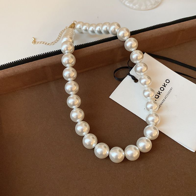 Fashion 7# Necklace-gold-12mm Pearl Bead Necklace