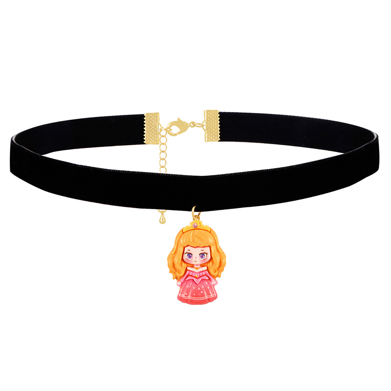 Fashion Black 10 Alloy Resin Princess Series Pendant Velvet Necklace