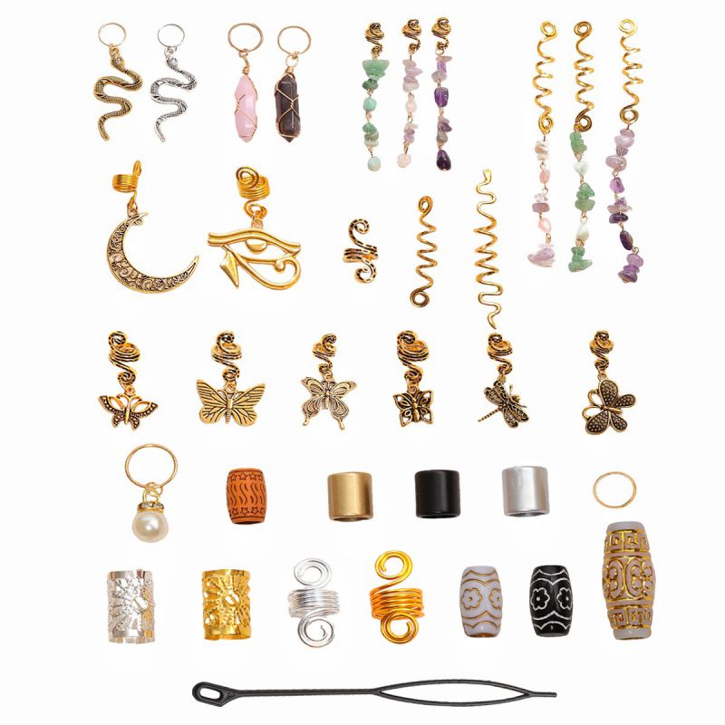 Fashion 146 Piece Set Alloy Geometric Gravel Snake-shaped Moon Butterfly Braided Hair Button Set
