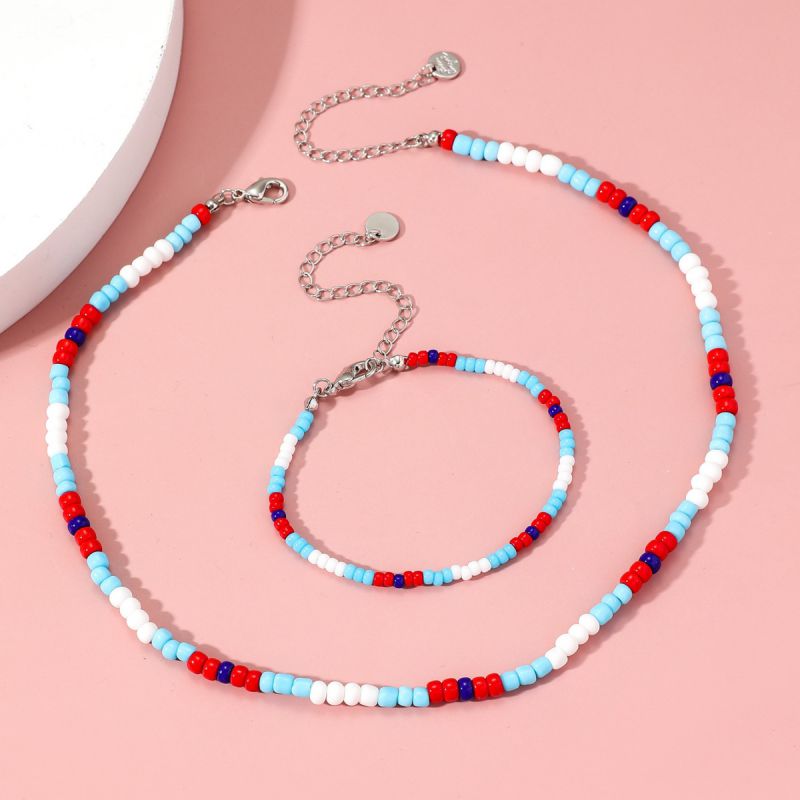 Fashion As Shown In A Set Of Pictures Colorful Rice Beads Necklace Bracelet Set