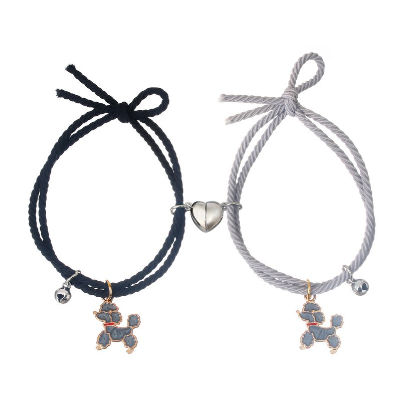 Fashion Black And Gray Rubber Band Rope Hand Strap A Pair Of Metal Dripping Puppy Magnetic Love Bracelets