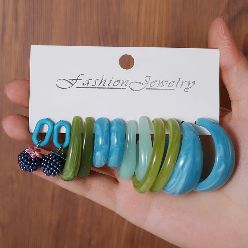 Fashion Color Acrylic C-shaped Earring Set