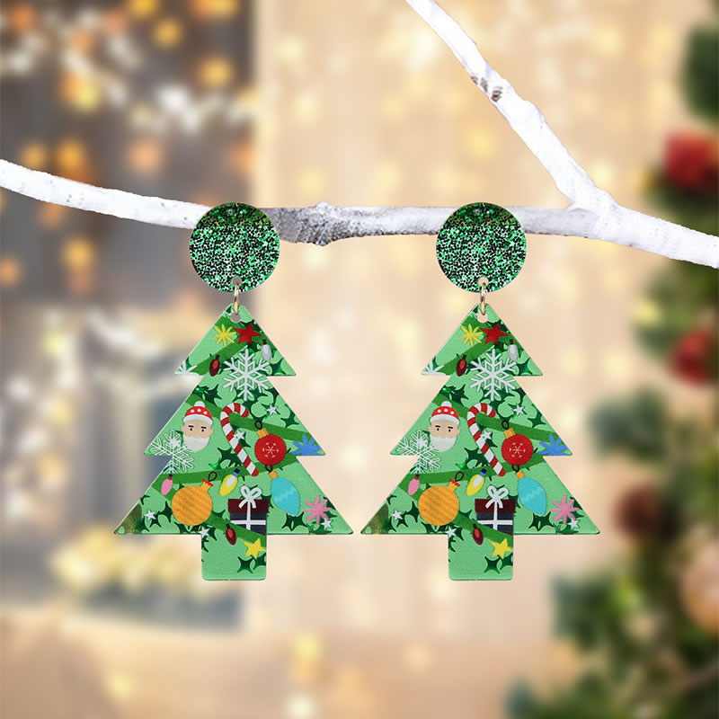 Fashion Green Acrylic Christmas Tree Earrings