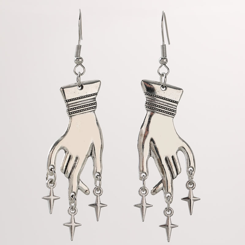 Fashion Silver Alloy Geometric Palm Star Tassel Earrings