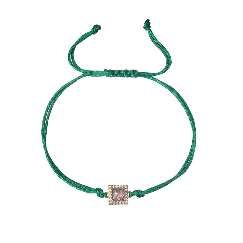 Fashion Light Green Square Diamond Bracelet Metal Square Bracelet With Diamonds  Mixed Material