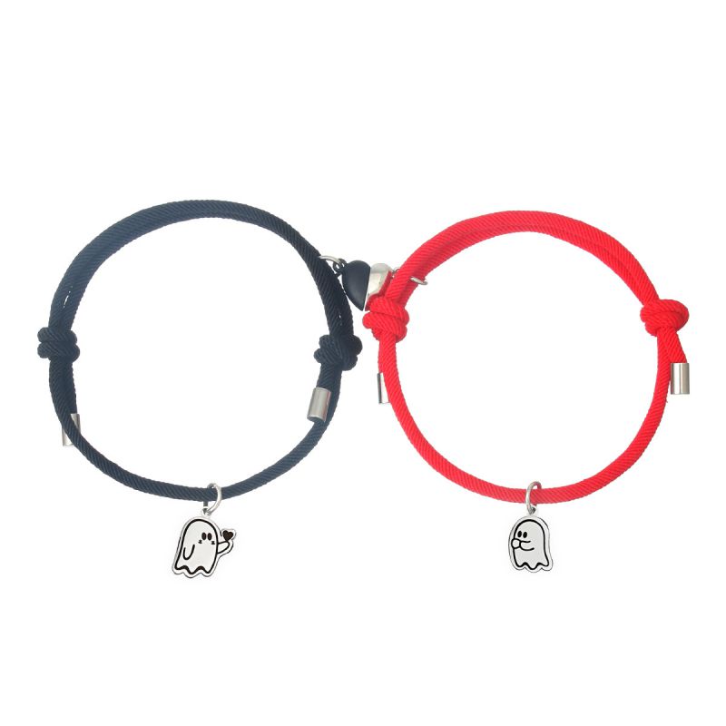 Fashion Single Hanging Bixin Ghost Black And Red Milan Rope Couple Bracelet Pair Of Stainless Steel Ghost Magnetic Love Bracelets  Mixed Material