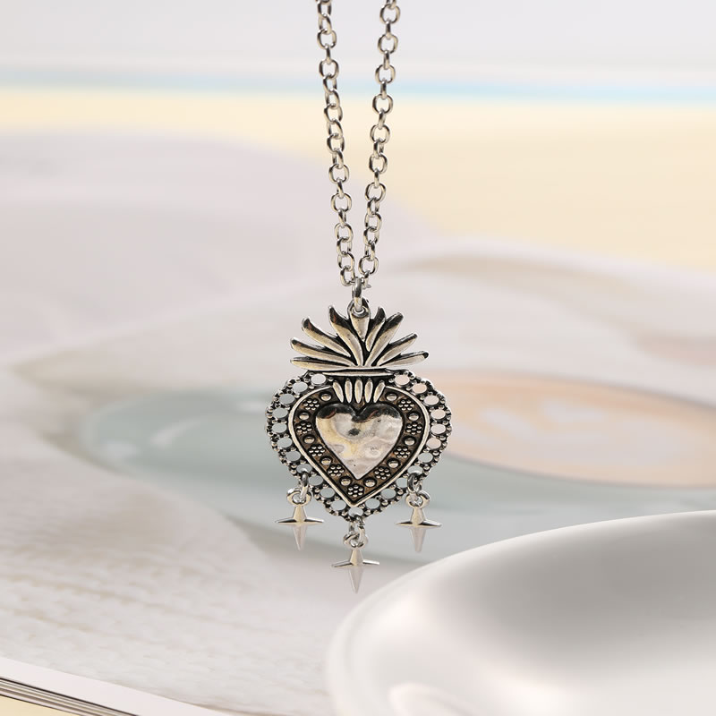 Fashion Silver Alloy Geometric Starburst Tassel Love Necklace