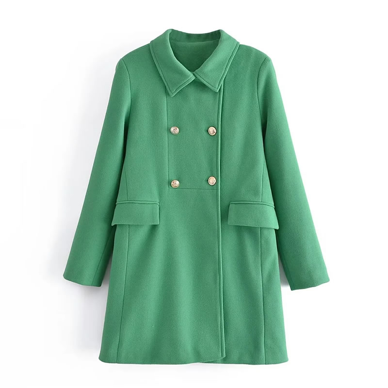 Fashion Green Lapel Double-breasted Coat  Woolen