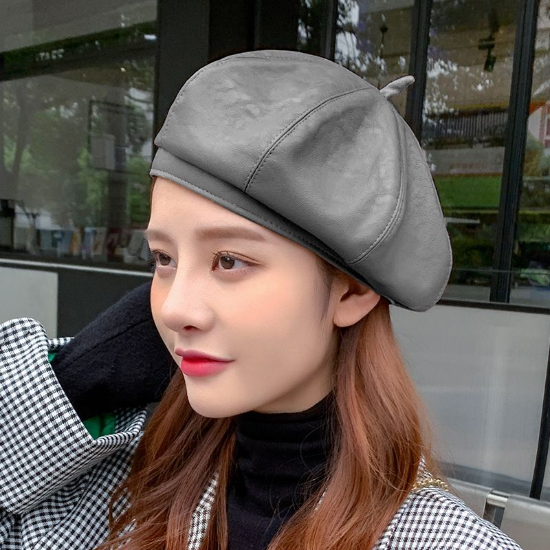 Fashion Grey Imitation Leather Octagonal Beret  Artificial Leather