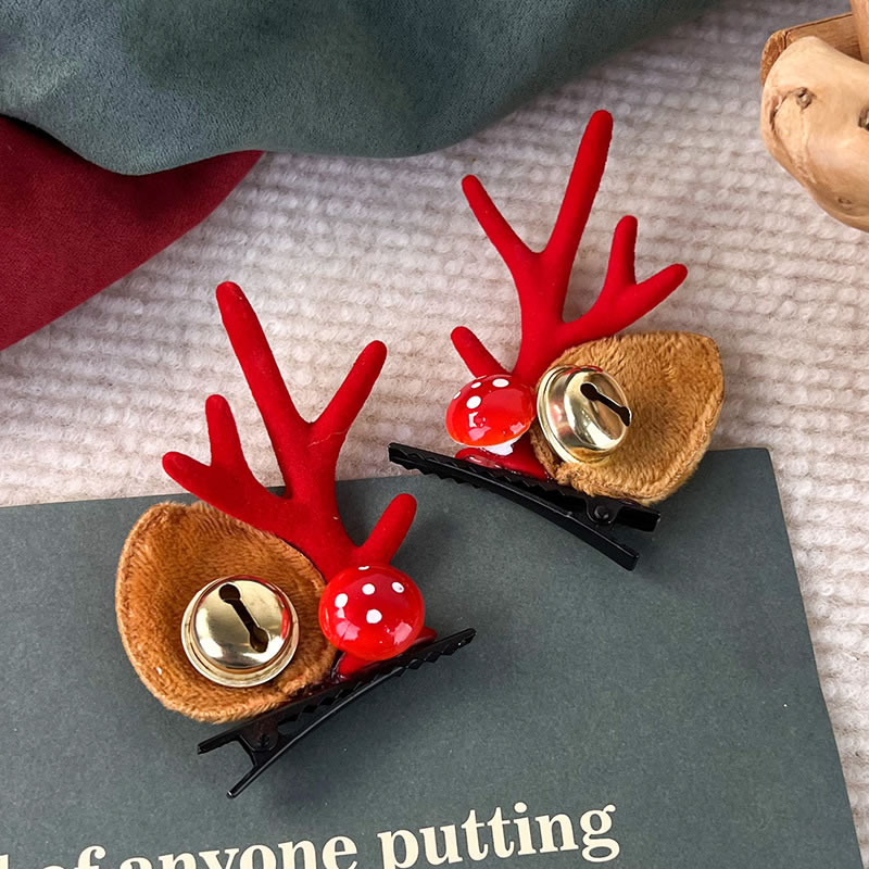Fashion G Red Antler Bell Mushroom Clip Christmas Antlers Children's Clip