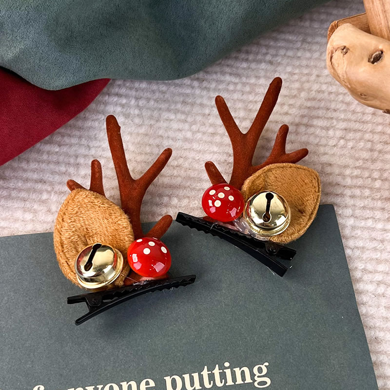 Fashion H Brown Antler Bell Mushroom Clip Christmas Antlers Children's Clip