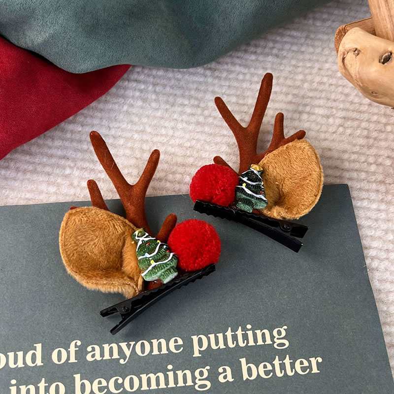 Fashion M Brown Antler Christmas Tree Pom-pom Clip Christmas Antlers Children's Clip