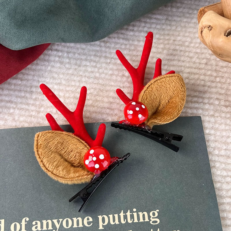 Fashion N Red Antlers Mushroom Ear Clip Christmas Antlers Children's Clip