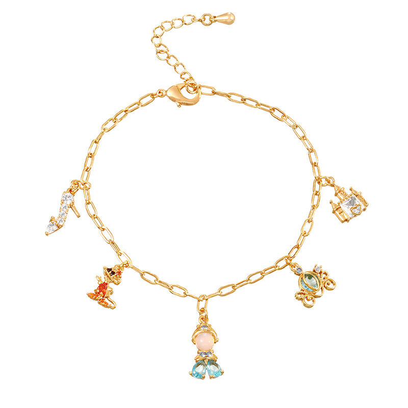 Fashion Gold Copper Set Zircon Princess Pendant Bracelet