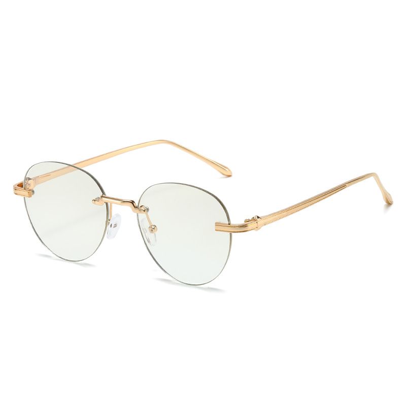 Fashion Gold Frame White Piece Rimless Oval Sunglasses