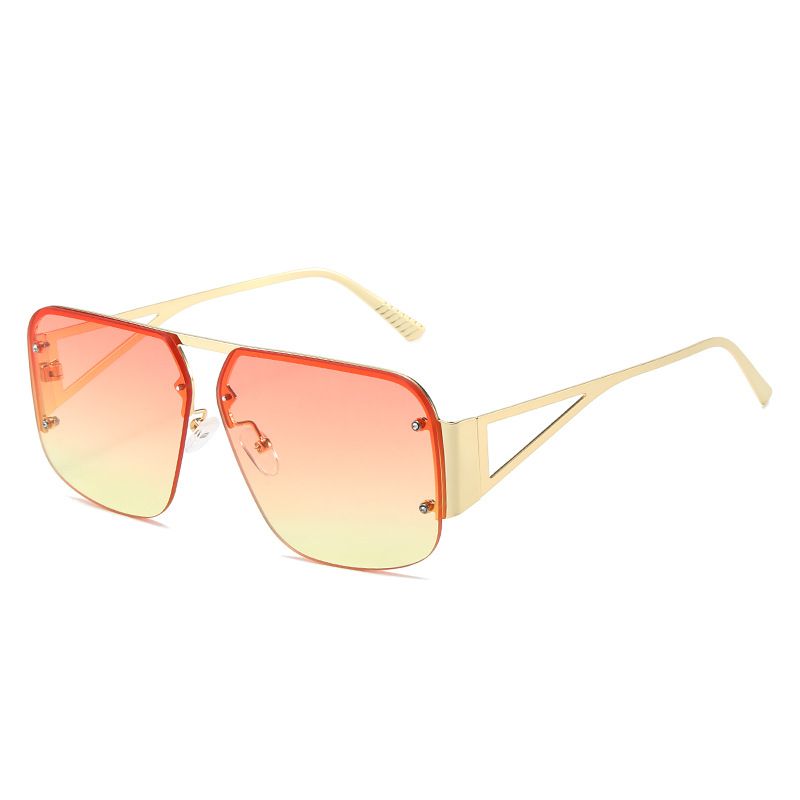 Fashion Gold Framed Pink And Yellow Tablets Pc Half-rim Square Sunglasses