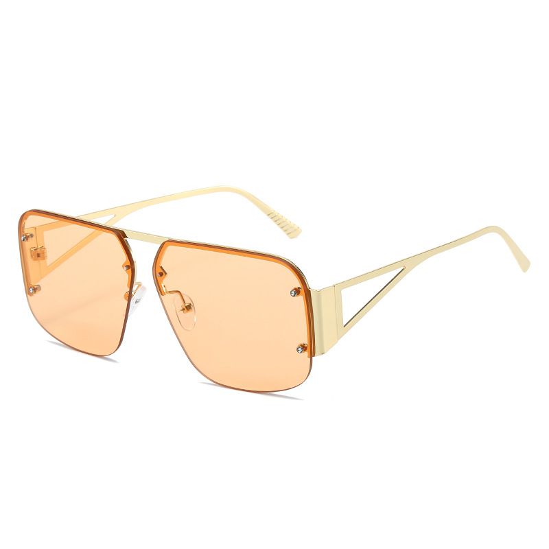 Fashion Gold Framed Champagne Slices Pc Half-rim Square Sunglasses