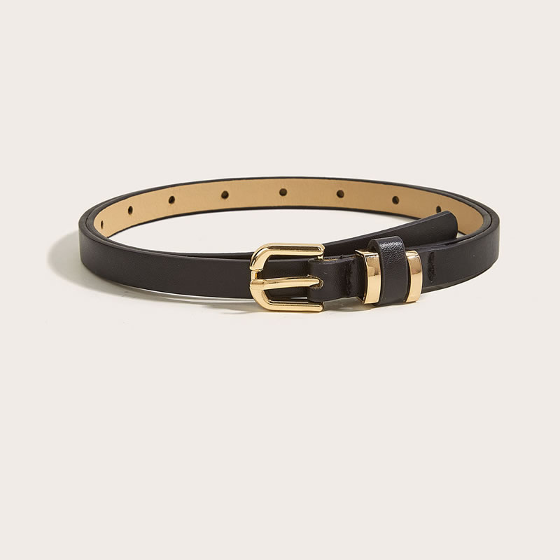 Fashion 1.3 Double Hardware Meson Sandwich (black) Thin Leather Belt With Metal Pin Buckle  Imitation Leather