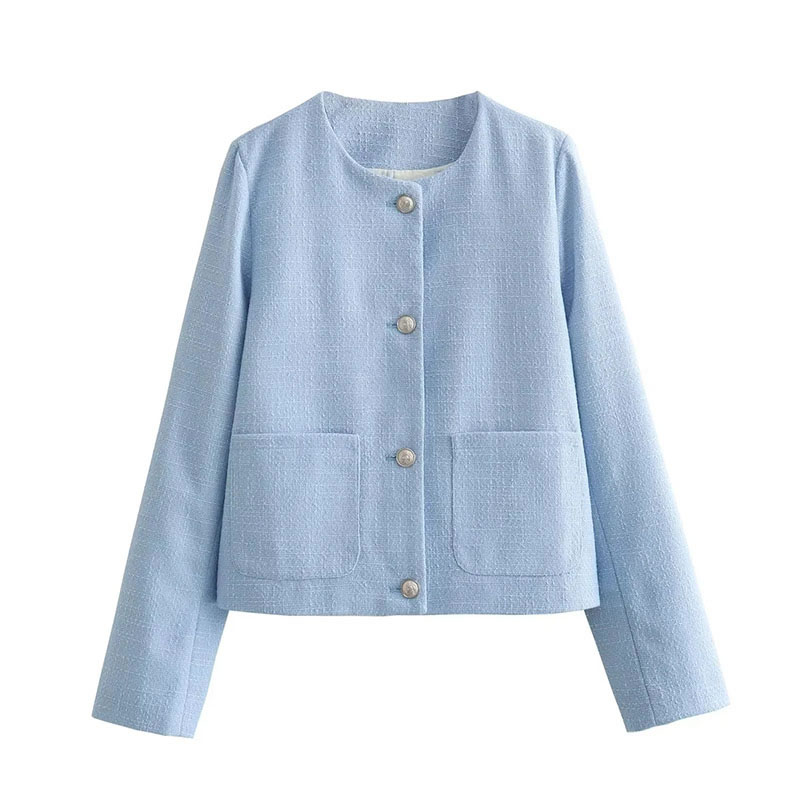 Fashion Light Blue Polyester Textured-breasted Jacket  Polyester