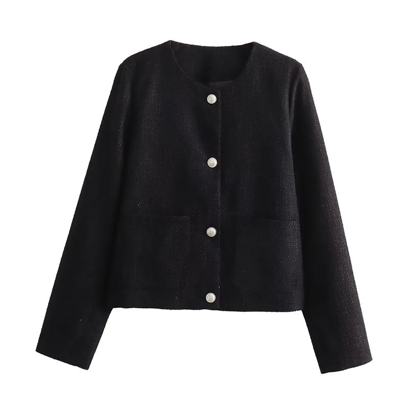 Fashion Black Polyester Textured-breasted Jacket  Polyester