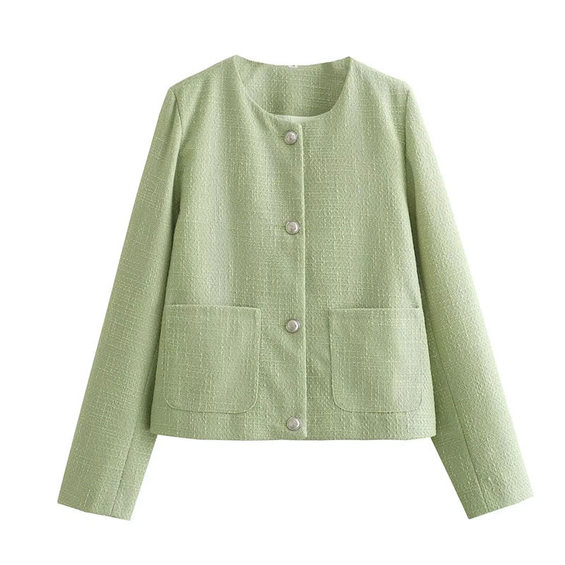 Fashion Bean Green Polyester Textured-breasted Jacket  Polyester