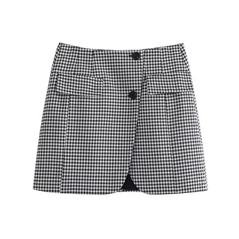 Fashion Black And White Grid Houndstooth Irregular Skirt  Polyester