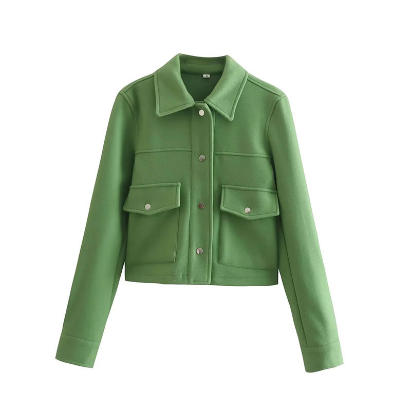 Fashion Green Polyester Lapel Buttoned Jacket  Polyester