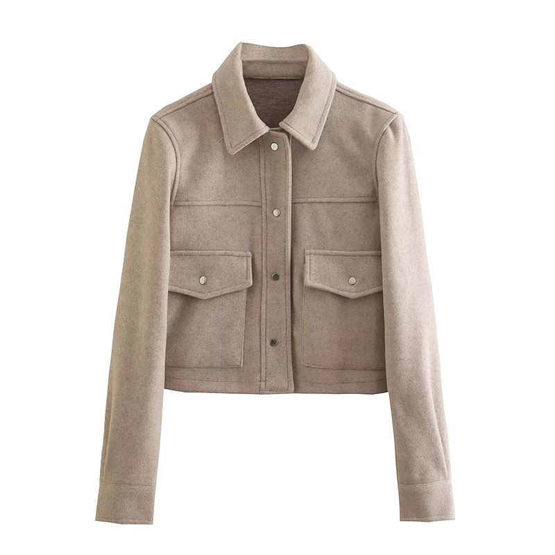 Fashion Apricot Polyester Lapel Buttoned Jacket  Polyester
