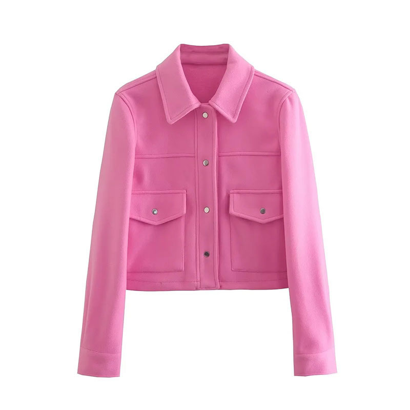 Fashion Rose Red Polyester Lapel Buttoned Jacket  Polyester