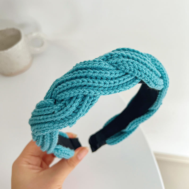 Fashion Blue Fabric Knitted Braided Wide-brimmed Headband  Cloth
