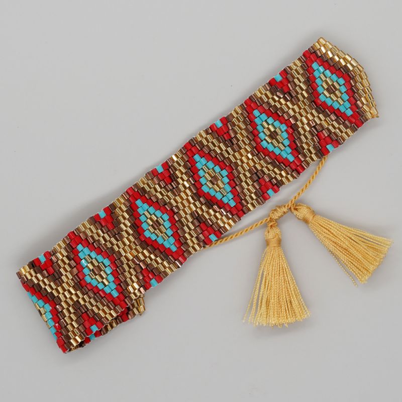 Fashion P Rice Beads Braided Rhombus Tassel Bracelet  Glass%2fglazed