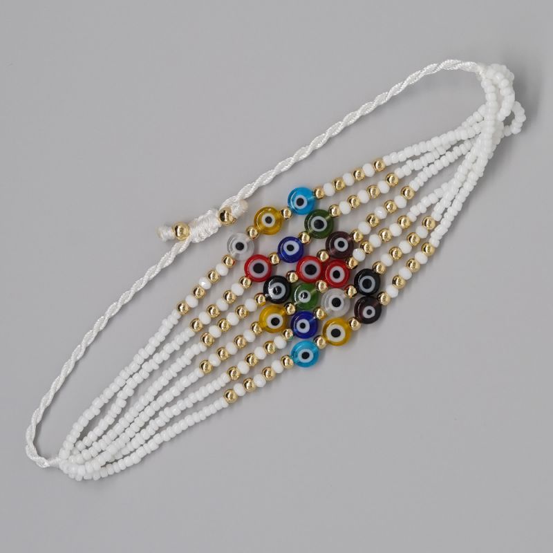 Fashion White Colorful Rice Beads Crystal Beads Glass Eyes Multi-layer Bracelet  Glass%2fglazed