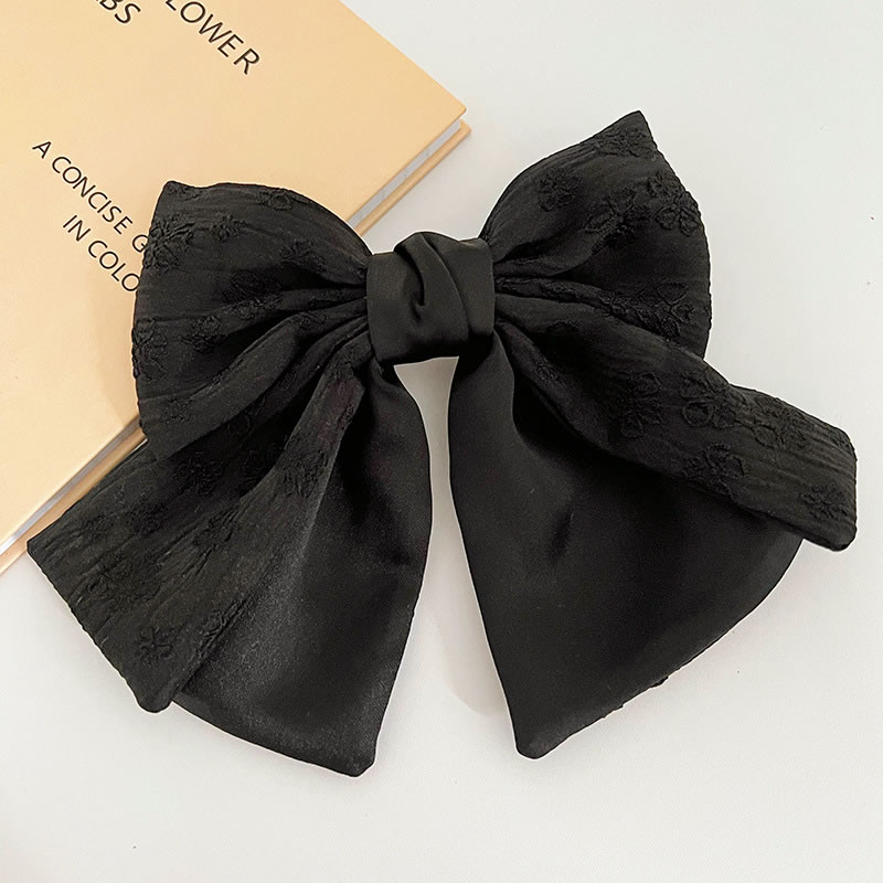Fashion Black Three-layer Bow Clip Fabric Bow Hairpin