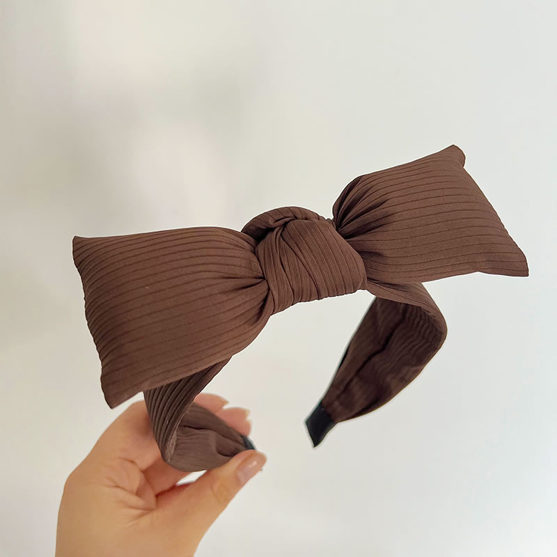 Fashion Dark Brown Fabric Three-dimensional Bow Wide-brimmed Headband