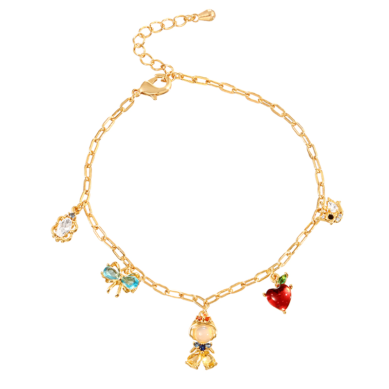Fashion Gold Copper Set Zircon Princess Bow Love Pendant Bracelet
