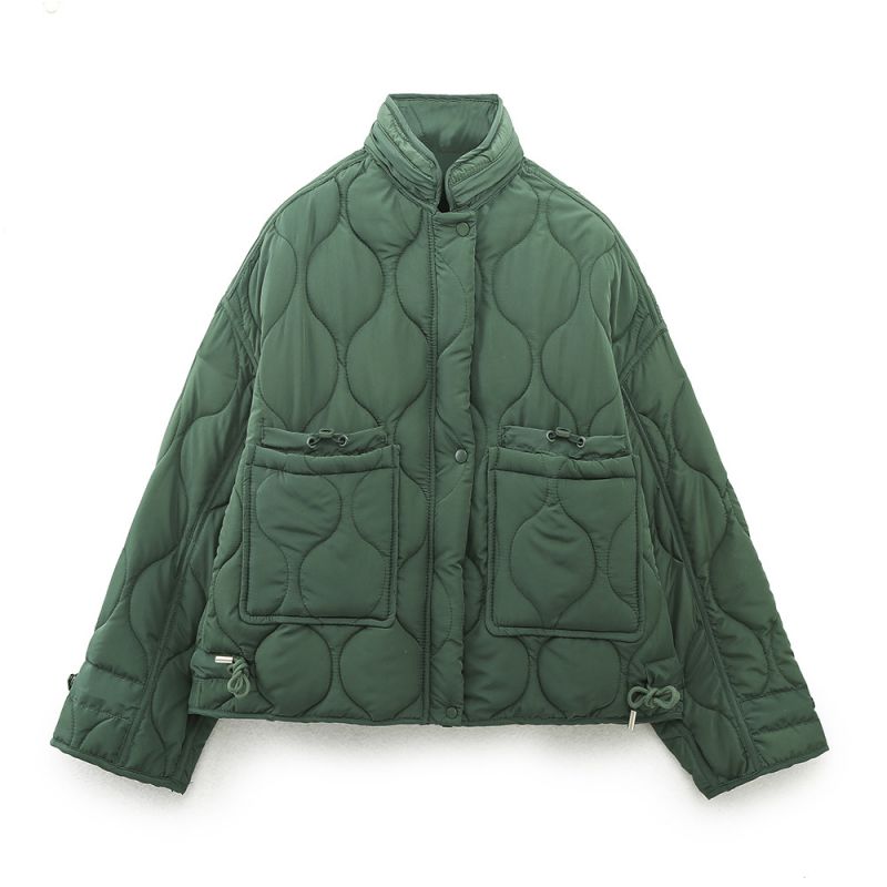 Fashion Green Polyester Embroidery Buttoned Cotton Jacket